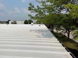 Roof coating over standing seam metal
